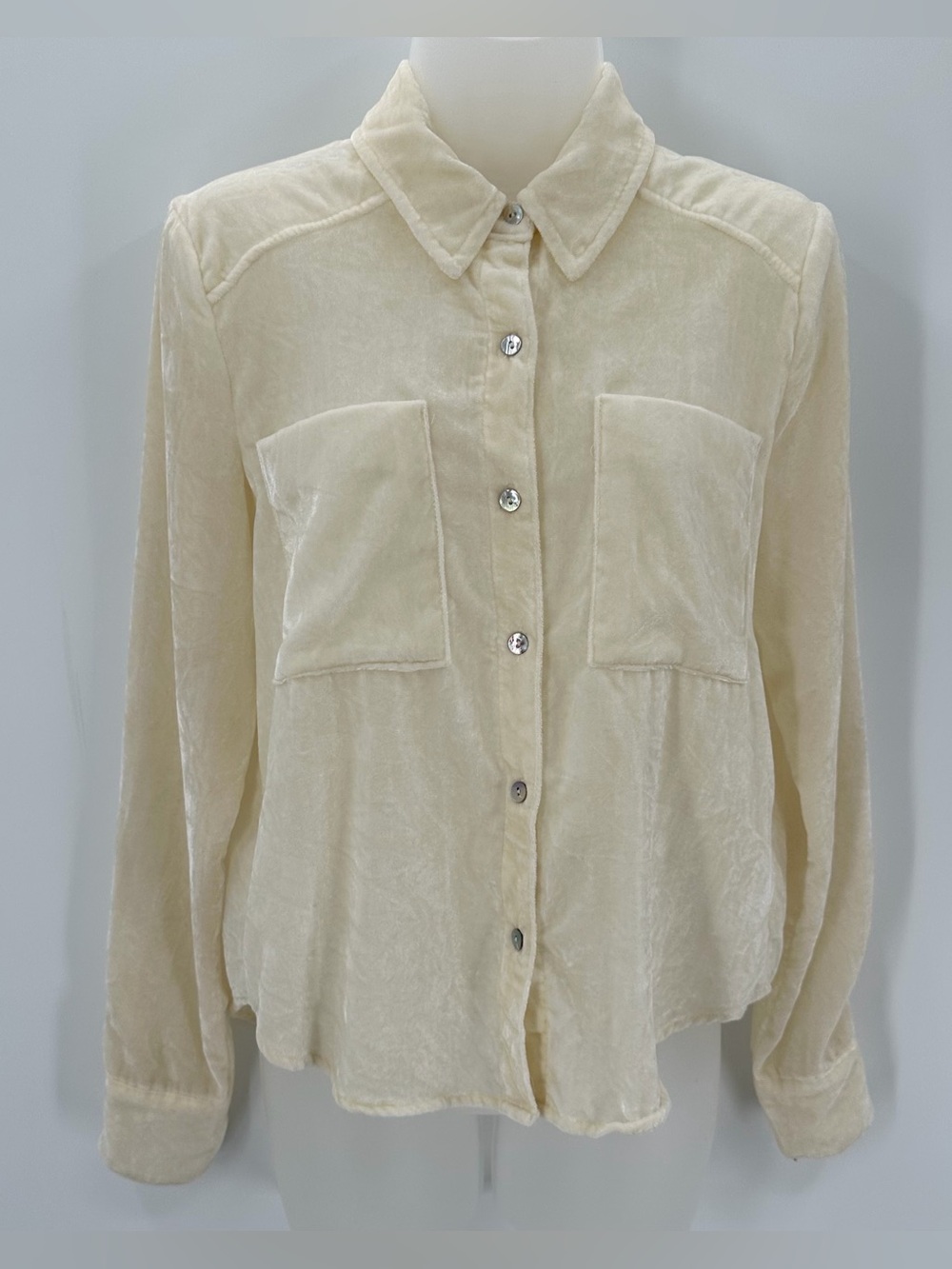 EVEREVE Shirt Eloise Velvet Button Down Womens XS Cream Fairy Whimsigoth FLAW